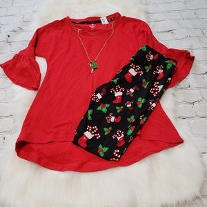 Christmas girl's shirt and leggings set. Gift.